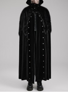 Gorgeous Black Stretch Velvet Patchwork Plush Large Ruffle Stand Collar Irregular Gothic Style Men's Cape