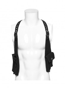 Adjustable Handsome Black Muscular Knitted Crackle Leather Practical Punk Style Strap Bag