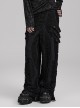 Personalized Black Horizontal Striped Hole Side Metal Ring Webbing Paired With Adjustable Elastic Elastic Waistband Gothic Style Loose Trousers