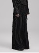 Personalized Black Horizontal Striped Hole Side Metal Ring Webbing Paired With Adjustable Elastic Elastic Waistband Gothic Style Loose Trousers