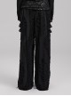 Personalized Black Horizontal Striped Hole Side Metal Ring Webbing Paired With Adjustable Elastic Elastic Waistband Gothic Style Loose Trousers
