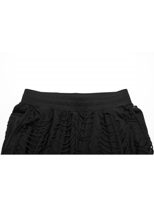 Personalized Black Horizontal Striped Hole Side Metal Ring Webbing Paired With Adjustable Elastic Elastic Waistband Gothic Style Loose Trousers