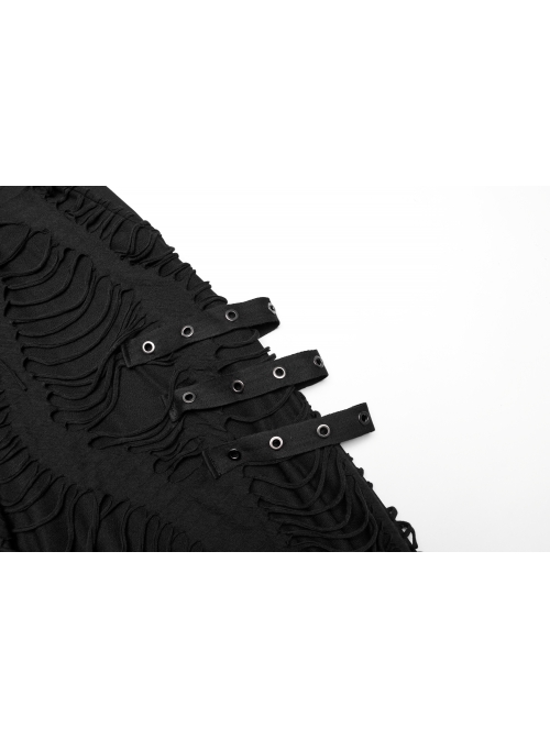 Personalized Black Horizontal Striped Hole Side Metal Ring Webbing Paired With Adjustable Elastic Elastic Waistband Gothic Style Loose Trousers