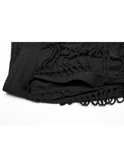 Personalized Black Horizontal Striped Hole Side Metal Ring Webbing Paired With Adjustable Elastic Elastic Waistband Gothic Style Loose Trousers