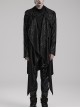 Black Loose Taped Knitted Pointed Hem With Eyelet String Gothic Style Hooded Long Coat