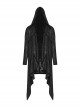 Black Loose Taped Knitted Pointed Hem With Eyelet String Gothic Style Hooded Long Coat