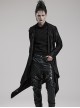 Black Loose Taped Knitted Pointed Hem With Eyelet String Gothic Style Hooded Long Coat