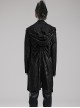Black Loose Taped Knitted Pointed Hem With Eyelet String Gothic Style Hooded Long Coat