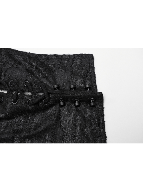 Black Loose Taped Knitted Pointed Hem With Eyelet String Gothic Style Hooded Long Coat