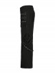 Personalized Black Stretch Twill Spliced Cracked Leather Front Removable Leather Tab With Metal Studs Embellished Punk Style Wide Leg Trousers