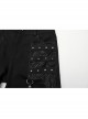 Personalized Black Stretch Twill Spliced Cracked Leather Front Removable Leather Tab With Metal Studs Embellished Punk Style Wide Leg Trousers