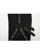 Personalized Black Stretch Twill Spliced Cracked Leather Front Removable Leather Tab With Metal Studs Embellished Punk Style Wide Leg Trousers