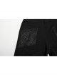 Personalized Black Stretch Twill Spliced Cracked Leather Front Removable Leather Tab With Metal Studs Embellished Punk Style Wide Leg Trousers