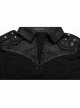 Black Stretch Knit Patchwork Taped Shirt Collar Front Eyelet String Punk Style Long Sleeved T-Shirt