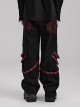 Personalized Black Red Stretch Twill Spliced Cracked Leather Front Removable Leather Tab With Metal Studs Embellished Punk Style Wide Leg Trousers