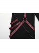 Personalized Black Red Stretch Twill Spliced Cracked Leather Front Removable Leather Tab With Metal Studs Embellished Punk Style Wide Leg Trousers