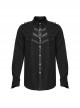 Symmetrical Black Micro Elastic Twill Hollow Hole Punk Style Decadent Long Sleeved Shirt