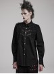 Symmetrical Black Micro Elastic Twill Hollow Hole Punk Style Decadent Long Sleeved Shirt