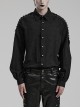 Black Non Stretch Embroidered Woven Patch Pockets Shoulder Straps Gothic Handsome Shirt
