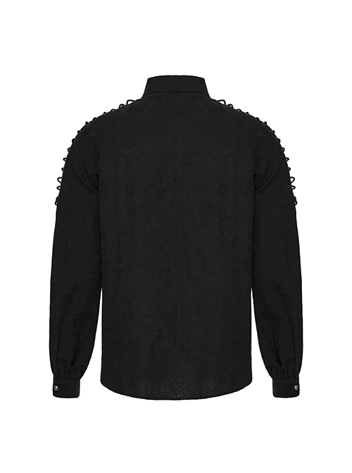 Black Non Stretch Embroidered Woven Patch Pockets Shoulder Straps Gothic Handsome Shirt