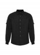 Black Non Stretch Embroidered Woven Patch Pockets Shoulder Straps Gothic Handsome Shirt