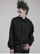 Black Non Stretch Embroidered Woven Patch Pockets Shoulder Straps Gothic Handsome Shirt