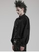 Black Non Stretch Embroidered Woven Patch Pockets Shoulder Straps Gothic Handsome Shirt