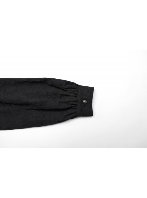 Black Non Stretch Embroidered Woven Patch Pockets Shoulder Straps Gothic Handsome Shirt