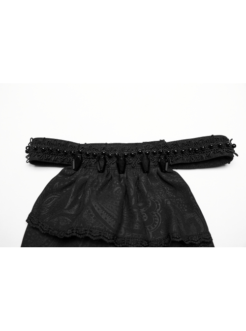 Black Lightweight Jacquard Asymmetric Wavy Smocked Gothic Dark Pattern Bow Tie