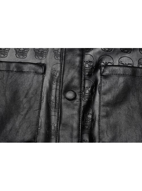 Personalized Black Skull Pattern Embossed Simple Four-Button Gothic Style Embossed PU Leather Shirt