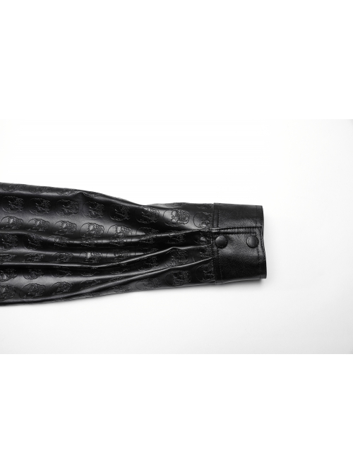 Personalized Black Skull Pattern Embossed Simple Four-Button Gothic Style Embossed PU Leather Shirt