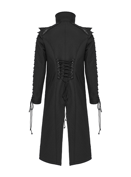 Handsome Black Horizontal Stripes Asymmetrical High Collar Side Eyelet String Decoration Punk Style Cotton Jacket