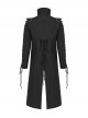 Handsome Black Horizontal Stripes Asymmetrical High Collar Side Eyelet String Decoration Punk Style Cotton Jacket