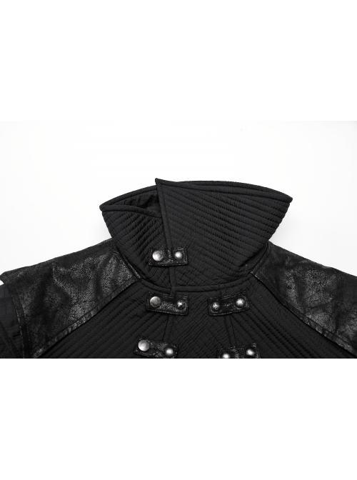 Handsome Black Horizontal Stripes Asymmetrical High Collar Side Eyelet String Decoration Punk Style Cotton Jacket