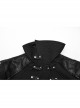 Handsome Black Horizontal Stripes Asymmetrical High Collar Side Eyelet String Decoration Punk Style Cotton Jacket