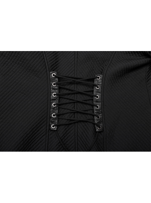 Handsome Black Horizontal Stripes Asymmetrical High Collar Side Eyelet String Decoration Punk Style Cotton Jacket
