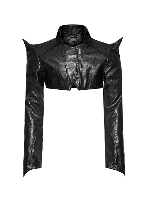Personalized Exaggerated Black Pu Leather Textured Sharp Cornered