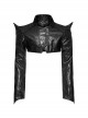 Personalized Exaggerated Black Pu Leather Textured Sharp Cornered Stand Up Collar Punk Style Ultra Short Leather Jacket