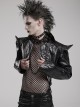 Personalized Exaggerated Black Pu Leather Textured Sharp Cornered Stand Up Collar Punk Style Ultra Short Leather Jacket