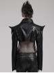 Personalized Exaggerated Black Pu Leather Textured Sharp Cornered Stand Up Collar Punk Style Ultra Short Leather Jacket