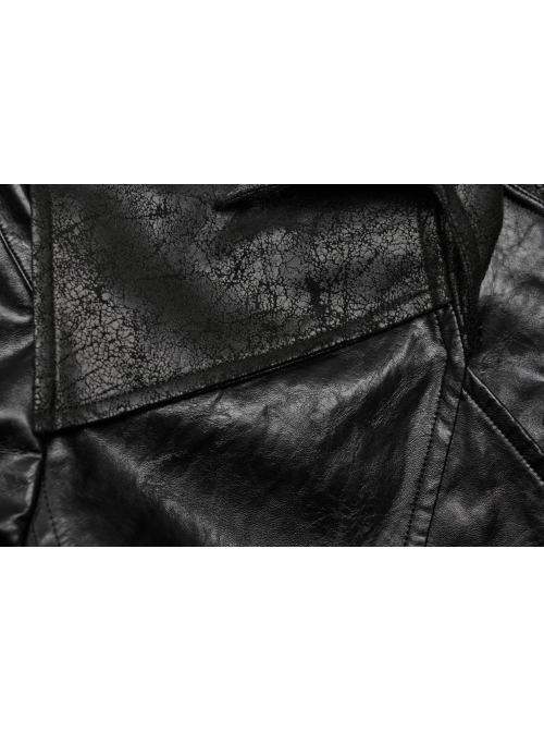 Personalized Exaggerated Black Pu Leather Textured Sharp Cornered Stand Up Collar Punk Style Ultra Short Leather Jacket