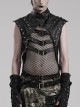 Sexy Black Micro Elastic Rubber Spliced Mesh Wide Shoulder Metal Studs Embellished With Punk Style See Through Vest