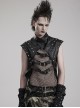 Sexy Black Micro Elastic Rubber Spliced Mesh Wide Shoulder Metal Studs Embellished With Punk Style See Through Vest