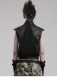 Sexy Black Micro Elastic Rubber Spliced Mesh Wide Shoulder Metal Studs Embellished With Punk Style See Through Vest