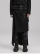Black Simple Non Elastic Woven Printed Asymmetrical Punk Style Long Skirt With Removable Adjustable Tabs