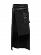 Black Simple Non Elastic Woven Printed Asymmetrical Punk Style Long Skirt With Removable Adjustable Tabs