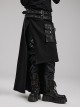 Black Simple Non Elastic Woven Printed Asymmetrical Punk Style Long Skirt With Removable Adjustable Tabs