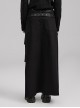 Black Simple Non Elastic Woven Printed Asymmetrical Punk Style Long Skirt With Removable Adjustable Tabs
