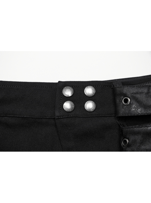 Black Simple Non Elastic Woven Printed Asymmetrical Punk Style Long Skirt With Removable Adjustable Tabs