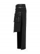 Black Simple Non Elastic Woven Printed Asymmetrical Punk Style Long Skirt With Removable Adjustable Tabs